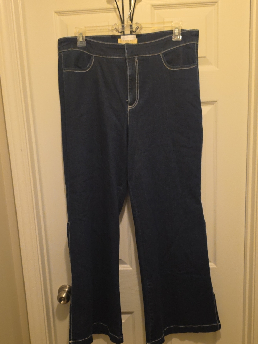 Eloquii Classic Stretchy Dark Blue Women's Jeans - Straight Leg Side Boot Slits